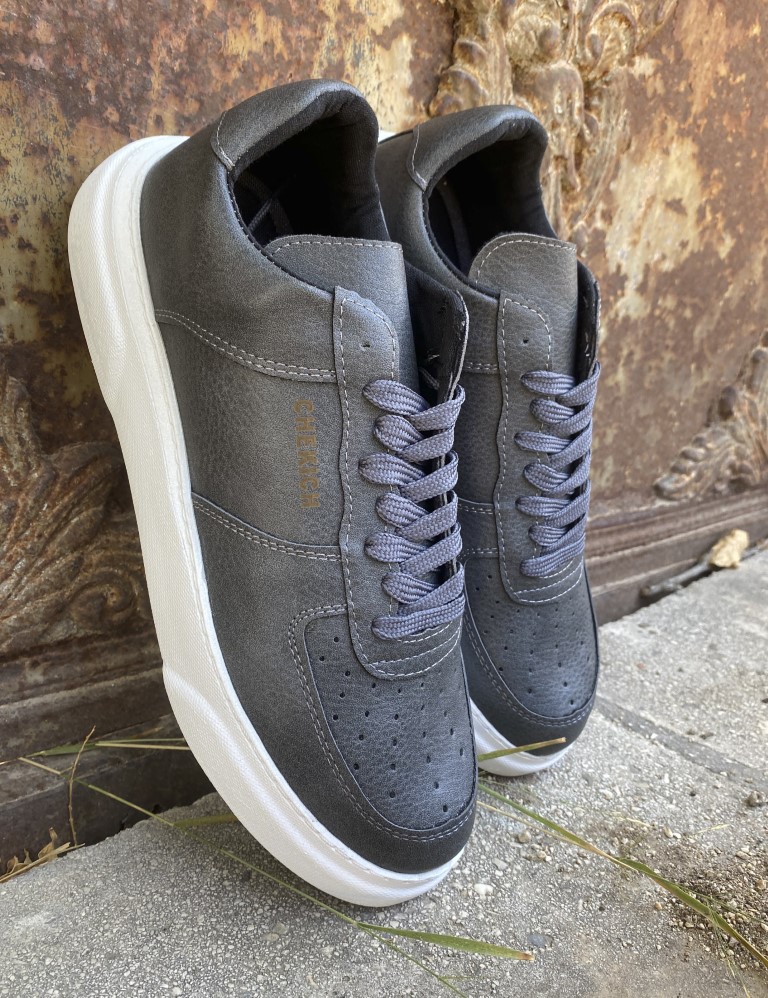 Ανδρικά ανθρακί Sneakers δερματίνη λευκή σόλα CH087A φωτογραφία